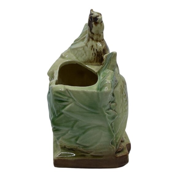 McCoy Vtg Ceramic Bird Planter Figurine Green Beige Brown Decorative MCM Crazing - Picture 5 of 10